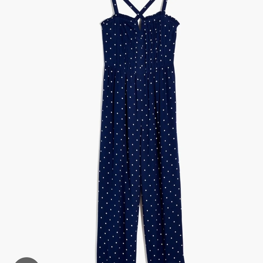 Madewell Cami Pintuck Convertible Ruffle Navy White Polka Dot Jumpsuit‎ 00